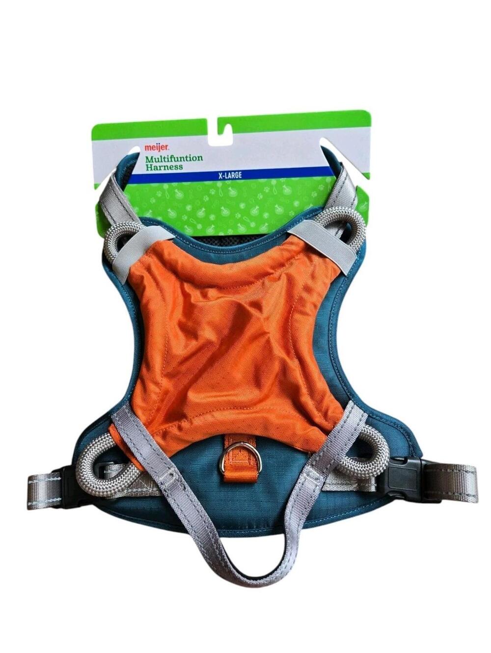 Meijer Multifunction Dog Harness & Removable Frisbee Toy Green Orange XL 28"-39"